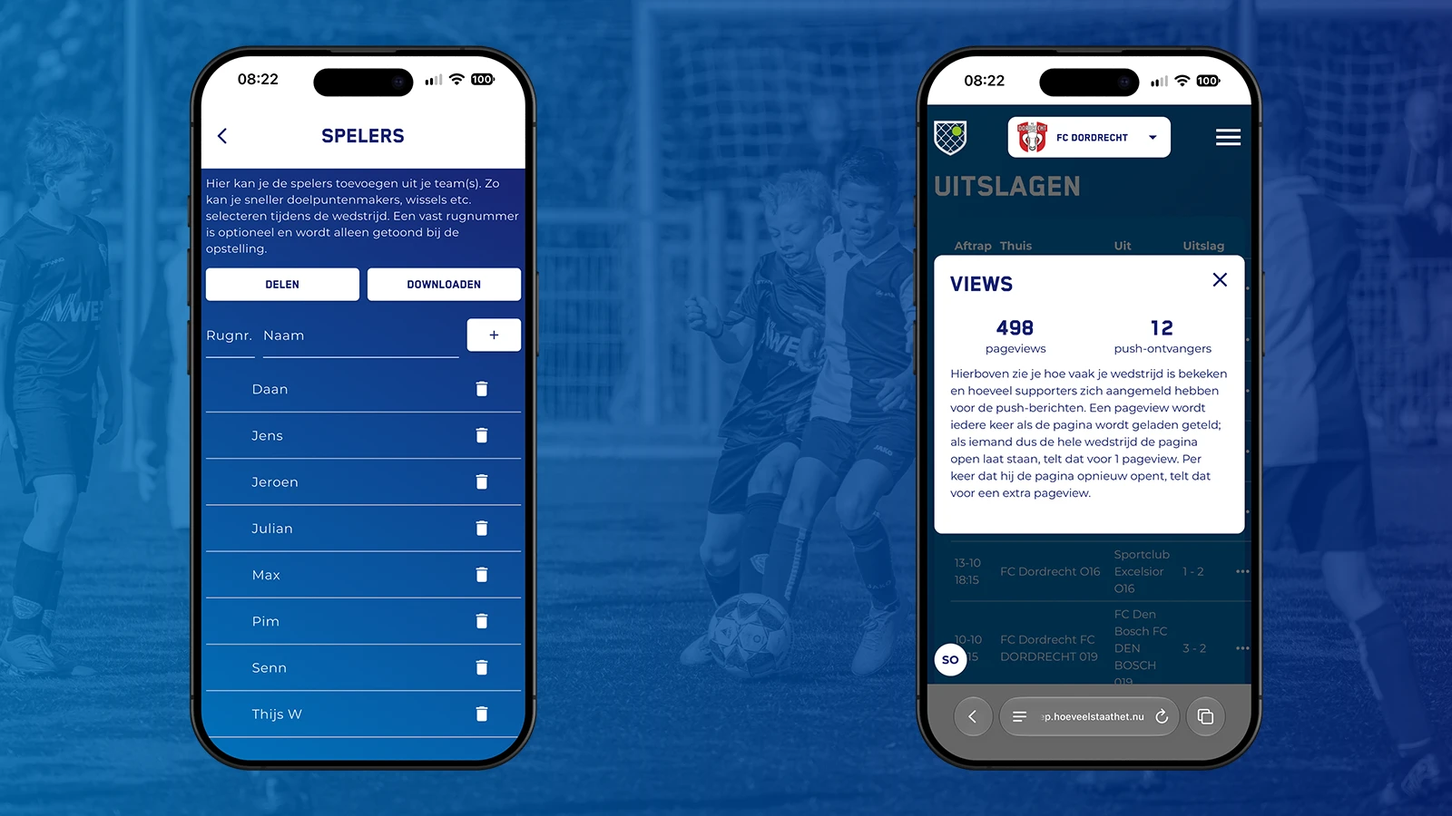 Nieuw: spelerslijst delen en aantal views per wedstrijd